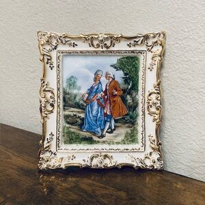 Vintage Fragonard Love Scene Courting Couple Cameo Victorian Porcelain Painting
